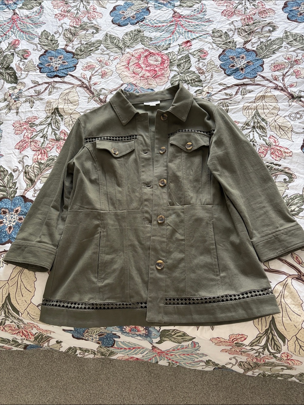 Westport Olive Green Utility Jean Jacket with Eyelet Trim